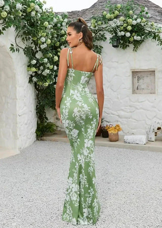 Robe maxi ajustée avec motif floral et détails en nœud – rêve d'été féminin