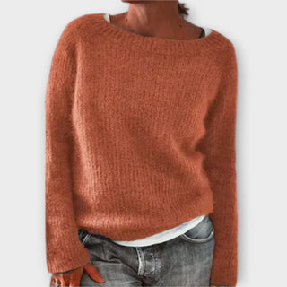 Pull en maille à col rond, manches longues, orange rouille.