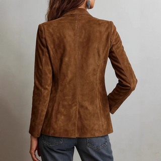 Blazer marron oversize suédine, dos avec couture verticale, manches longues, col