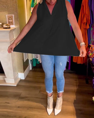 Chemise Sans Manches | Col Ouvert | Ourlet Asymétrique