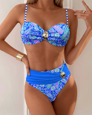 Ensemble Bikini Bandeau | Motif Paisley | Ornement Métallique