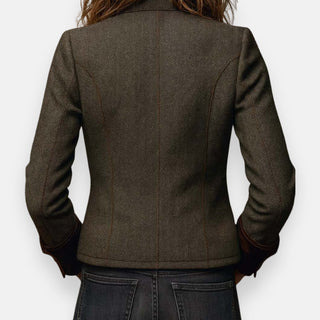 Veste tweed vert foncé Nova™ vue de dos : coutures verticales et poignets en velours