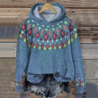 Sweat à Capuche Femme Motif Nordique Maille Confort