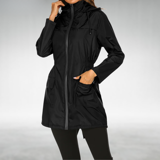 Veste imperméable noire zippée, col montant, poches plaquées