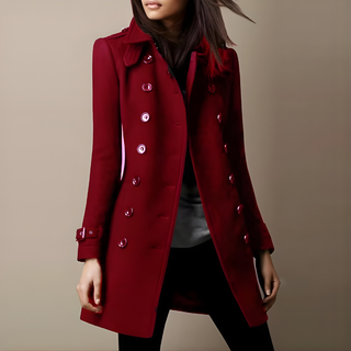 Veste blazer femme bordeaux à boutons brillants et manches longues, col châle