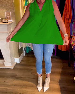 Chemise Sans Manches | Col Ouvert | Ourlet Asymétrique