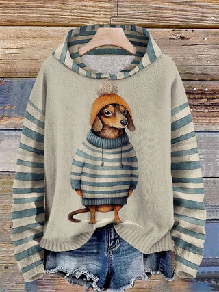 Sweat à Capuche Femme Imprimé Chien Style Fantaisie