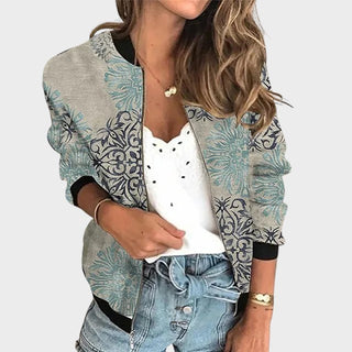 Manteau élégant de printemps à manches trois-quarts, gris clair bleu à motif baroque