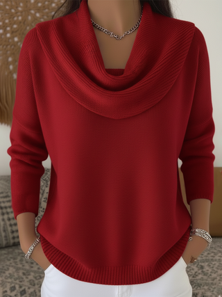 Pull femme col boulé rouge, manches longues, coupe ample