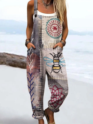 Salopette Bee Free grise avec motifs abeilles et graphiques colorés