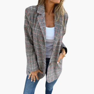 Blazer femme à motif pied-de-poule avec coupe longue moderne