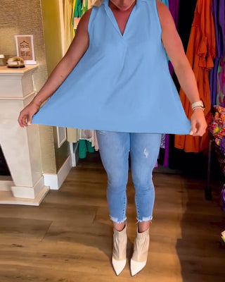 Chemise Sans Manches | Col Ouvert | Ourlet Asymétrique