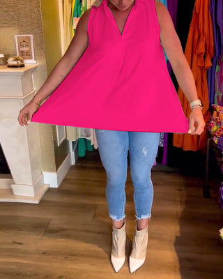 Chemise Sans Manches | Col Ouvert | Ourlet Asymétrique