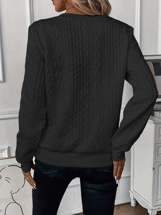 Pull à fermeture éclair, noir, vue de dos, maille torsadée tressée, manches longues