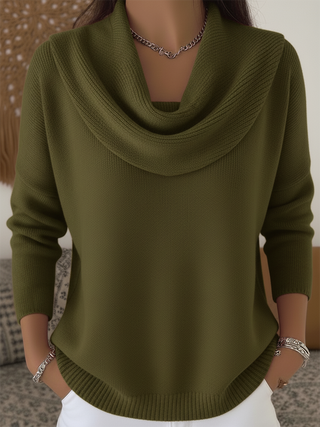 Pull femme col boulé vert, manches longues, coupe ample
