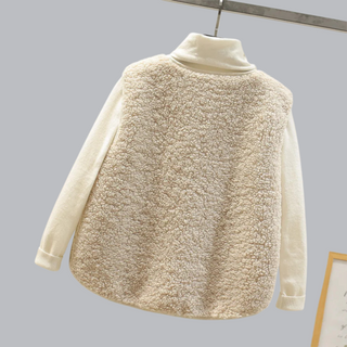 Gilet sans manches beige en fausse peau, dos uni, col montant côtelé
