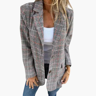Blazer femme à motif pied-de-poule avec coupe longue moderne