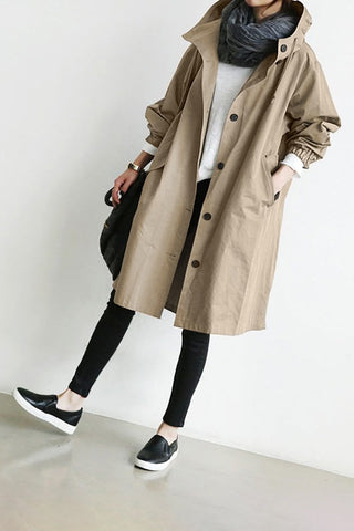 Manteau imperméable pour femme avec capuche et coupe longue