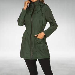 Veste imperméable vert armée zippée, col montant, poches cargo