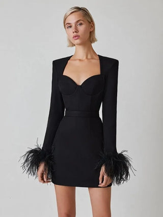 Sofia | Robe Minikleid Élégante avec Détails en Plumes