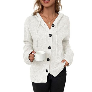 Cardigan à capuche en maille pour femme avec boutons