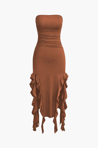 Sofia | Robe maxi bandeau élégante avec détails volant – Raffinement intemporel