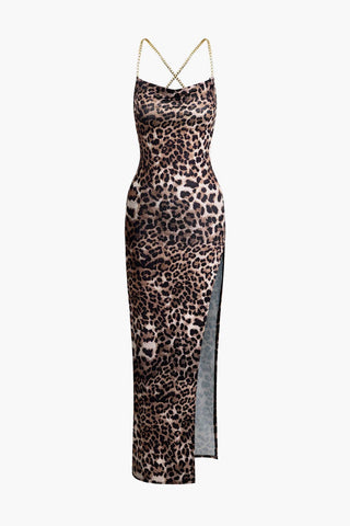Amelie | Robe maxi léopard séduisante – Look sensuel avec fente