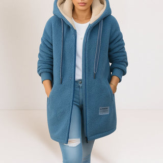 Veste en polaire Phoebe™ bleue pour femmes, zippée à capuche, poches kangourou.