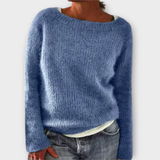 Pull en maille à col rond, manches longues, bleu clair.