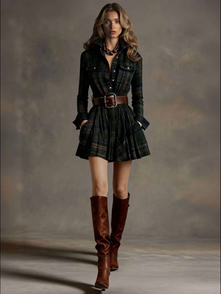 Robe Chemise Mini | Motif Carreaux | Boutons Devant