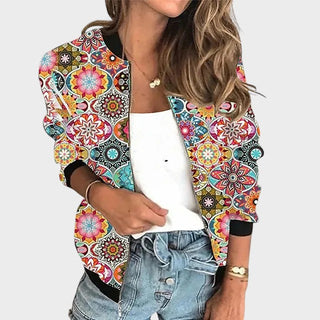 Manteau élégant de printemps à manches trois-quarts, multicolore motifs mandala