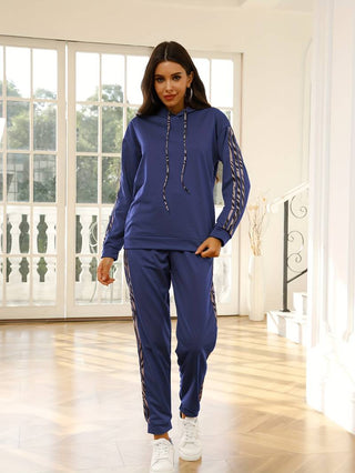 Ensemble survêtement bleu nuit : capuche à cordon et pantalon assorti à bandes