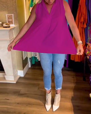 Chemise Sans Manches | Col Ouvert | Ourlet Asymétrique