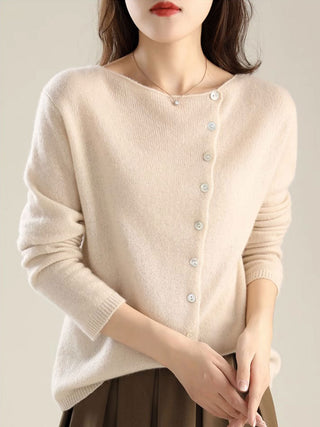 Cardigan femme écru, col en V et boutons sur l’avant, manches longues