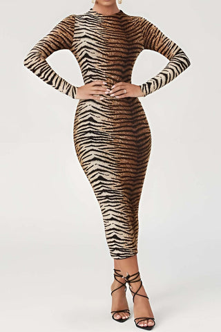 Leona | Robe Midi à Imprimé Léopard Élégante – Sauvage & Stylée