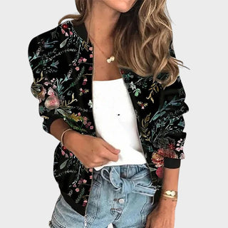 Manteau élégant de printemps à manches trois-quarts, noir fleuri aux petites fleurs