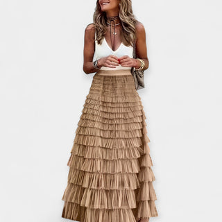 Jupe Boho avec Finition en Satin de Maille Ouverte
