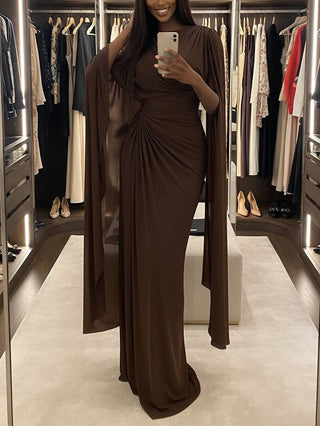 Robe Maxi | Drapé Taille | Manches Cape