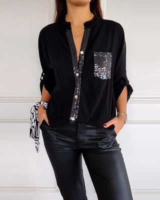 Chemise | Boutons Devant | Poche Poitrine Sequins