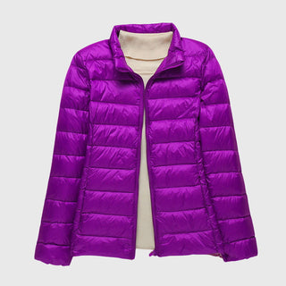 Veste matelassée ultra-légère, violet, col montant et fermeture zippée.