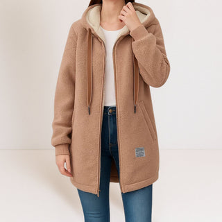 Veste en polaire Phoebe™ marron pour femmes, zippée à capuche, poches zippées, col doublé.
