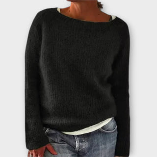 Pull en maille à col rond, manches longues, noir.