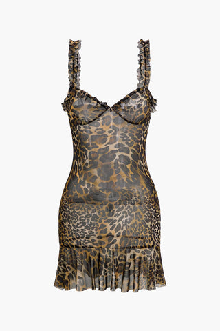 Savanna | Mini robe léopard sauvage avec volants – Imprimé animal séduisant