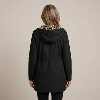 Manteau réversible à capuche noir, vue dos, capuche