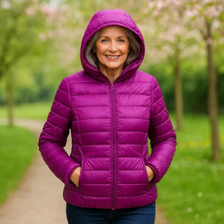 Veste légère à capuche Thelma™ matelassée rose poudré, fermeture zippée