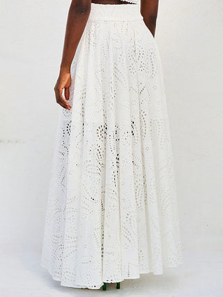 Jupe Longue Broderie Anglaise | Motif Ajouré | Taille Haute
