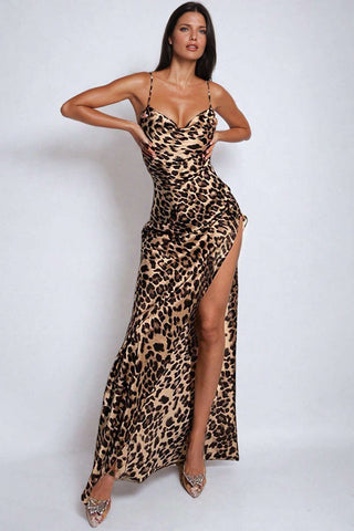 Amelie | Robe maxi léopard séduisante – Look sensuel avec fente