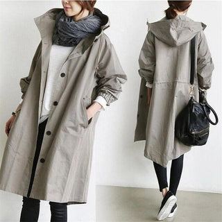 Manteau imperméable pour femme avec capuche et coupe longue