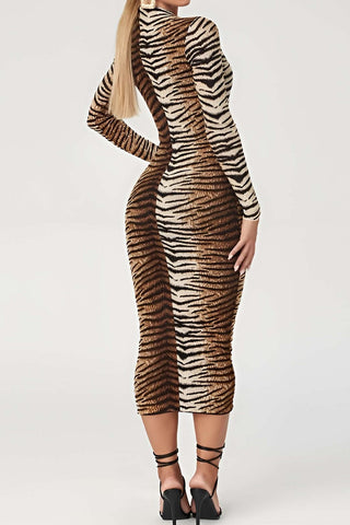 Leona | Robe midi élégante à imprimé léopard – Sauvage & Stylée