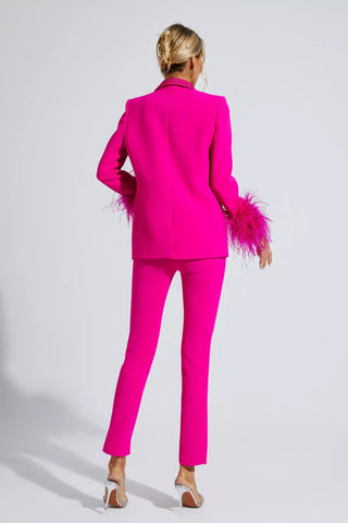 Ensemble pantalon et blazer avec détails en plumes pour femme
